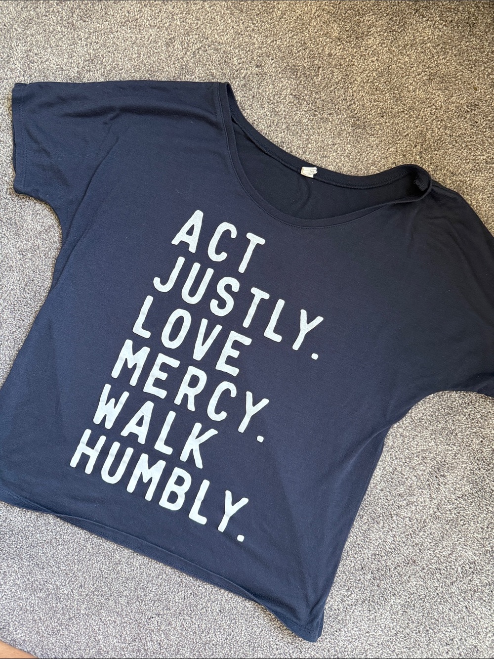 Bella Graphic Tee — Navy Blue "Act Justly"